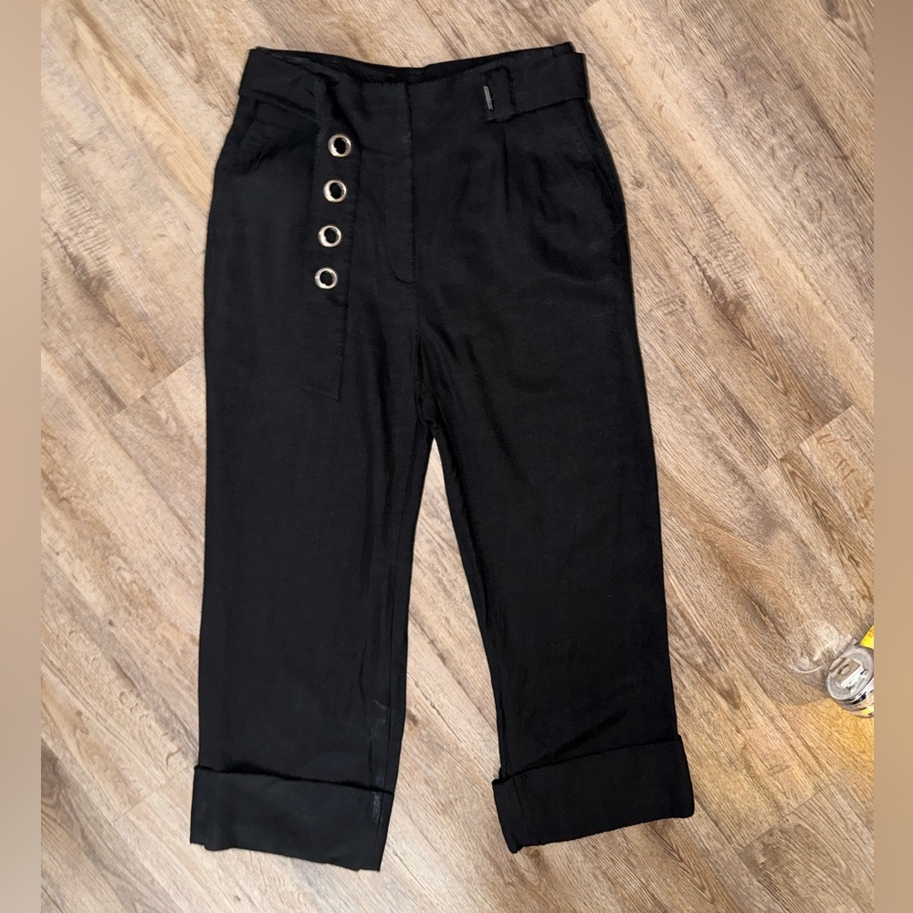 Sandro • Belted Wide Leg Cuffed Cropped Trousers - Picture 2 of 15